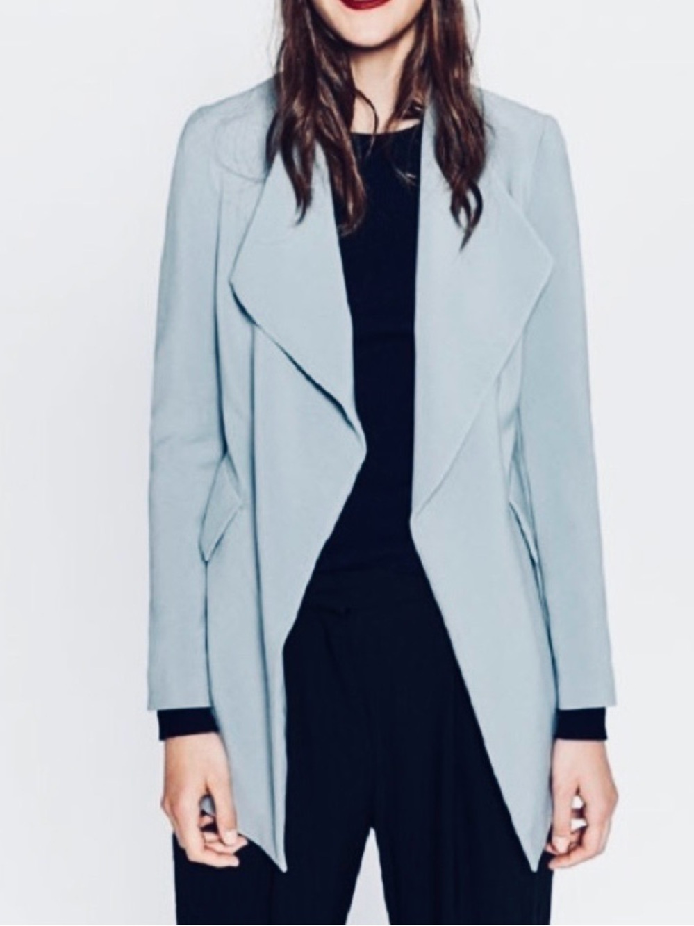 Zara Basic Pale Blue Long Open Blazer Small